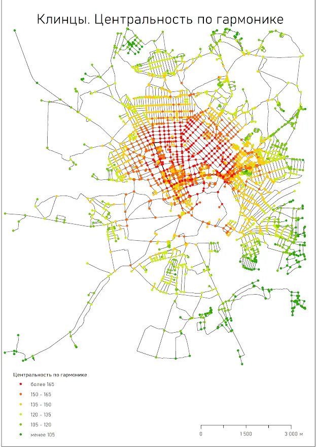 Визуализация центральности по промежуточности и сопоставление её с иерархией улично-дорожной сети Визуализация центральности по промежуточности и сопоставление её с иерархией улично-дорожной сети