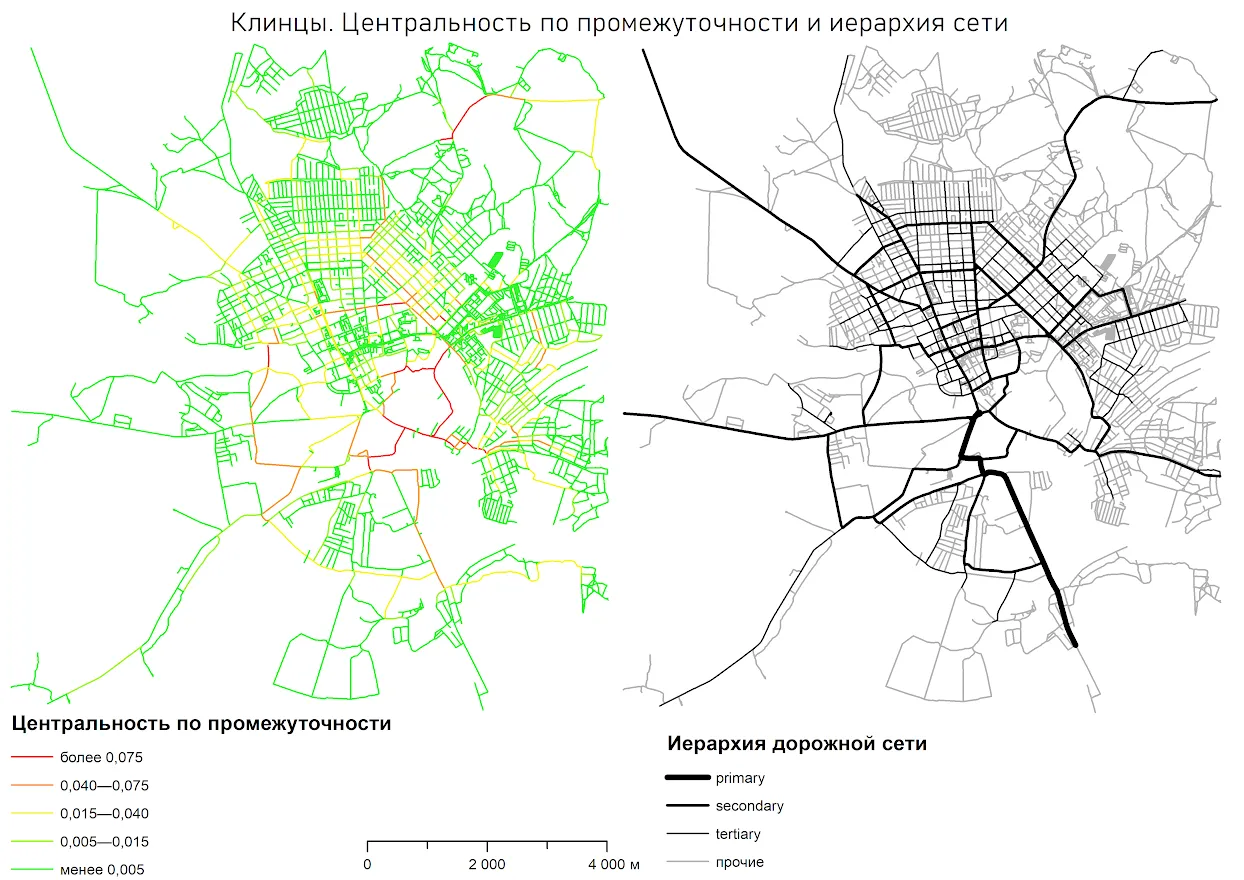 Визуализация центральности по гармонике для улично-дорожной сети Визуализация центральности по гармонике для улично-дорожной сети