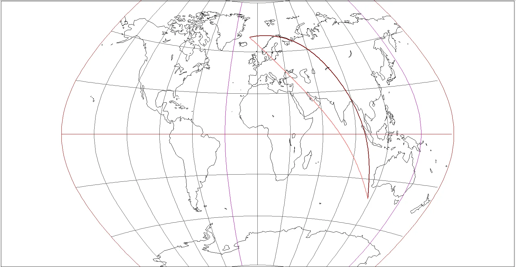 Изображение локсодромии и ортодромии в поликонической проекции ЦНИИГАИК Изображение локсодромии и ортодромии в поликонической проекции ЦНИИГАИК